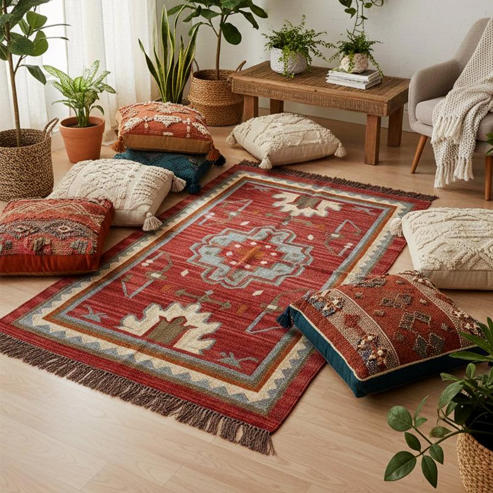 Multicolor Jute Handmade Vintage Dhurrie For Living